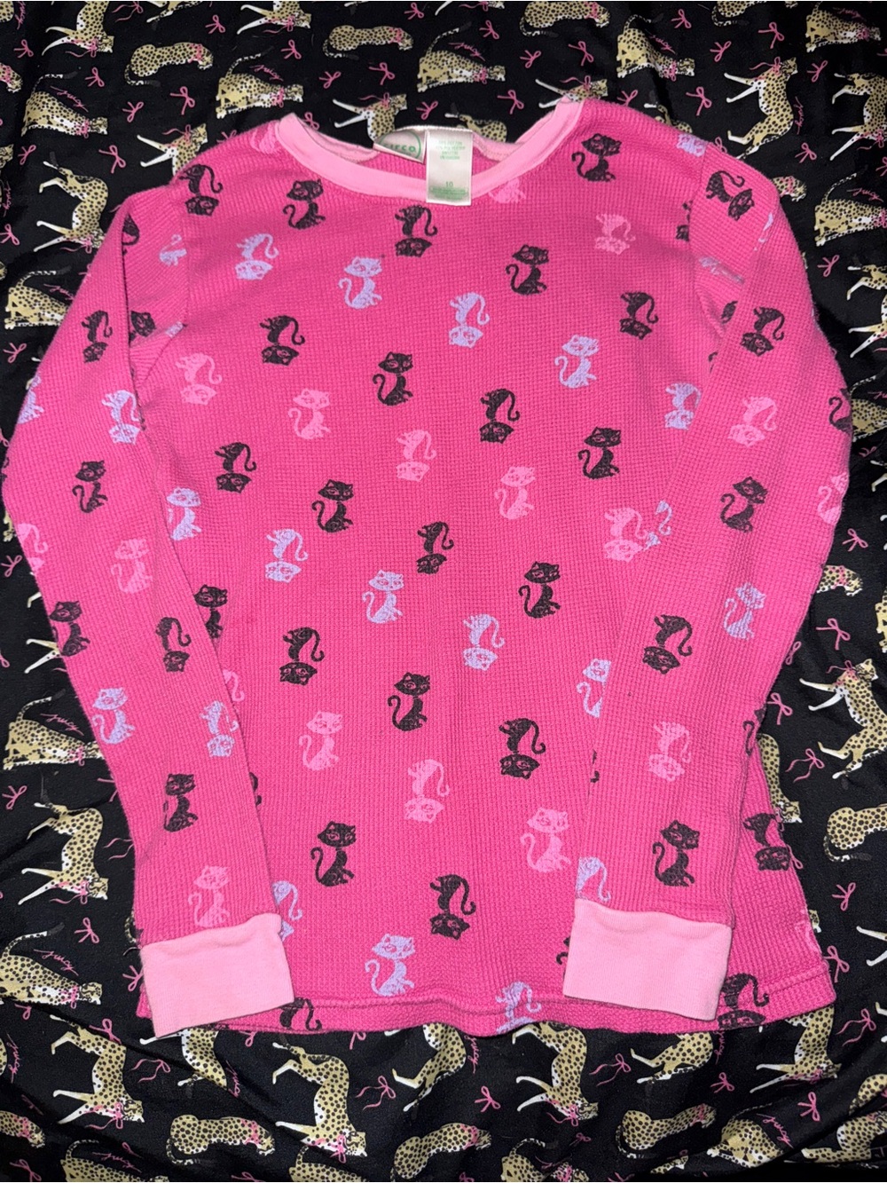 kids Cat Print Thermal pajama top